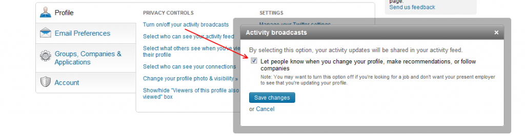 Broadcasting Activity on Linkedin Options