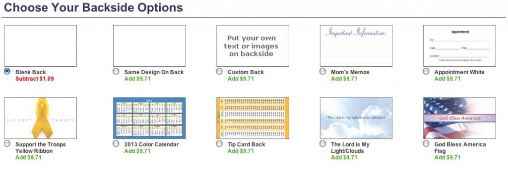 123Print Business Card Back Options