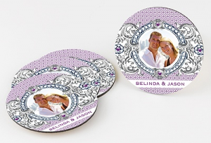 Invitations by Dawn Hip Crest Berry Personalized Coasters