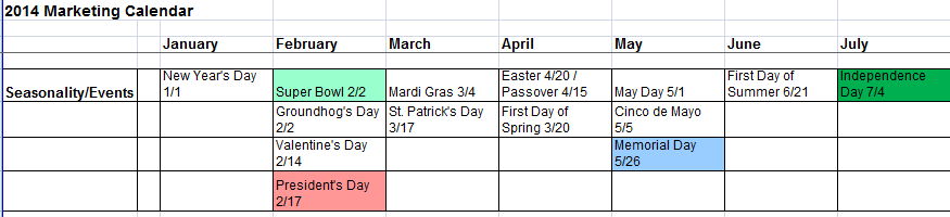 2014 Marketing Calendar