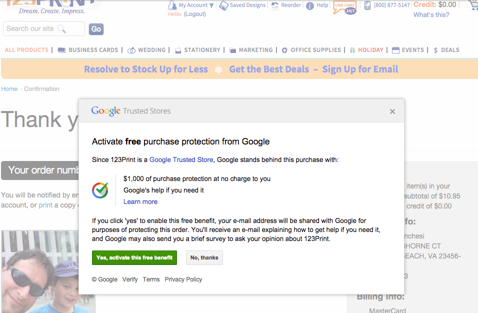 123Print Google Trusted Store Purchase Protection