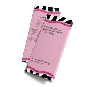 This brochure template features a funky zebra design on the top and bottom, along with a soft fuschia background.