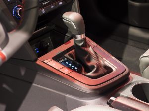 Close-up of a shifter in a new car.