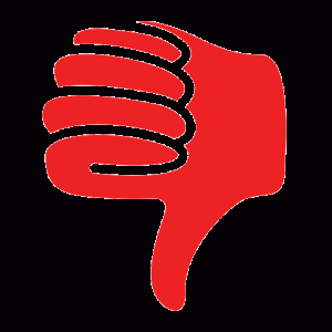 A red icon on a black background indicating thumbs down.