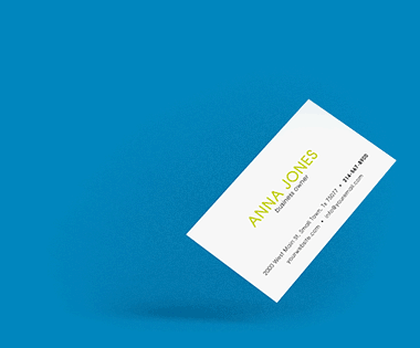 A rotating image including a few different business card designs.