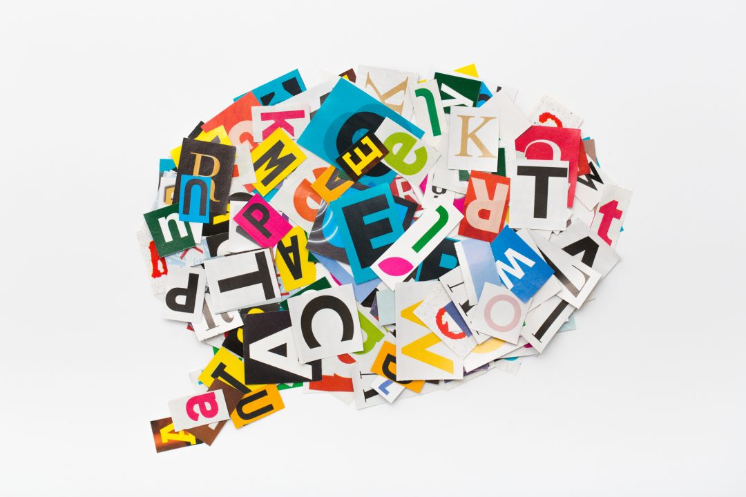 The colorful speech bubble in cut out magazine letters.