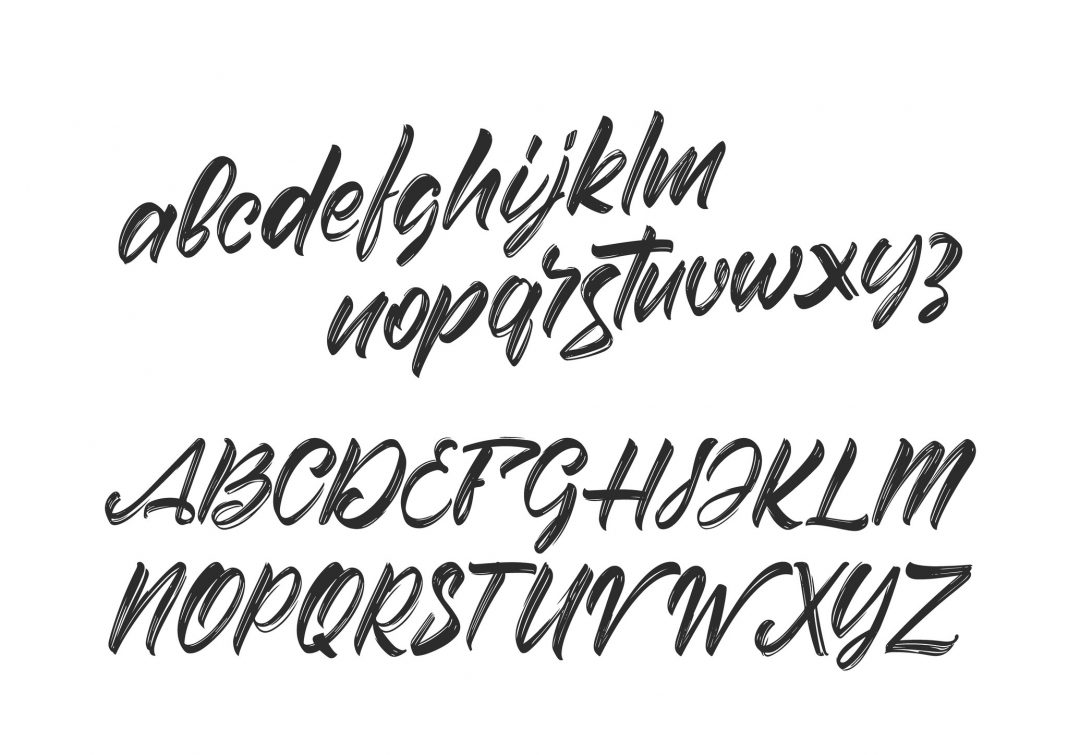 Vector illustration: Cursive Handwritten brush font. English Abc alphabet on white background.