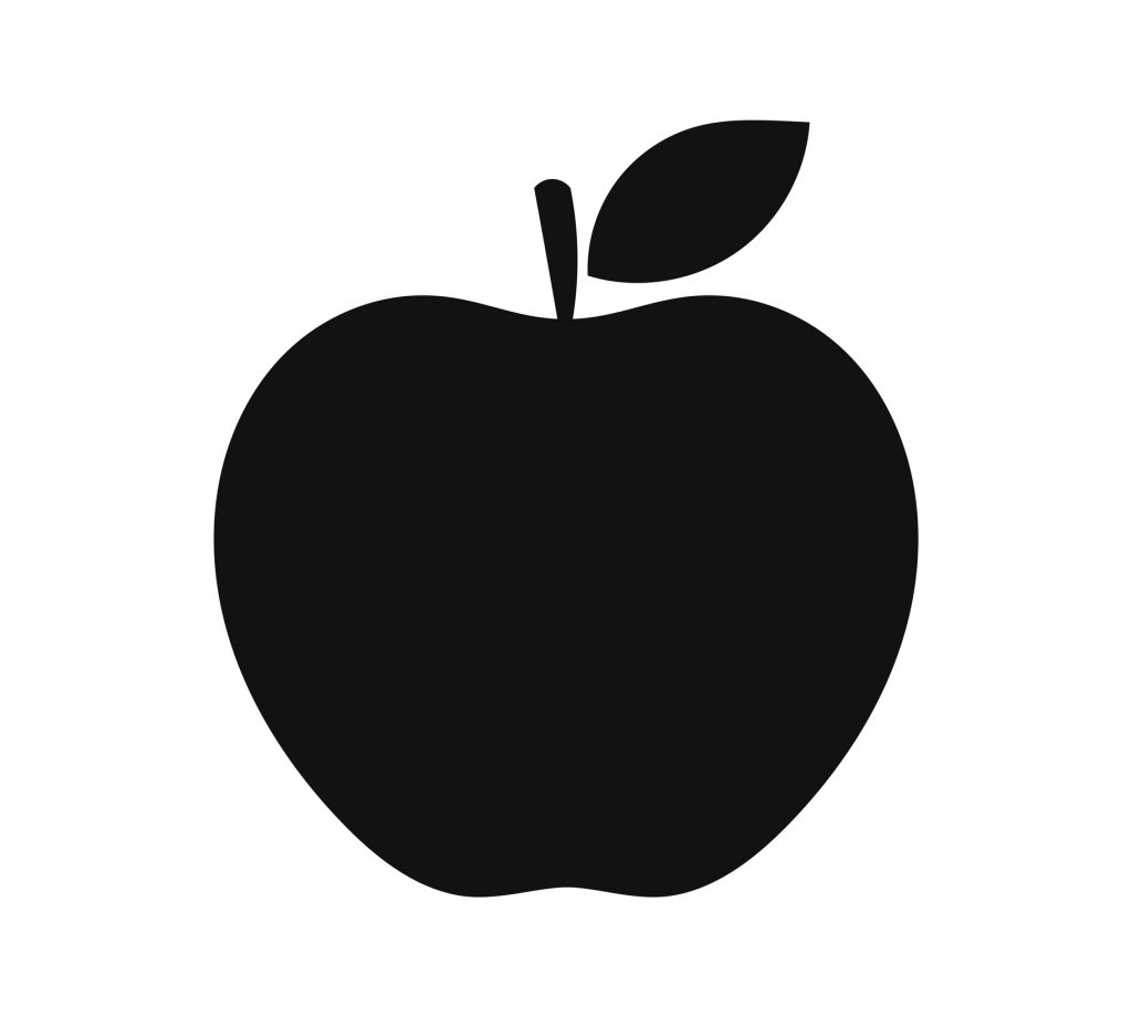 A black apple graphic.